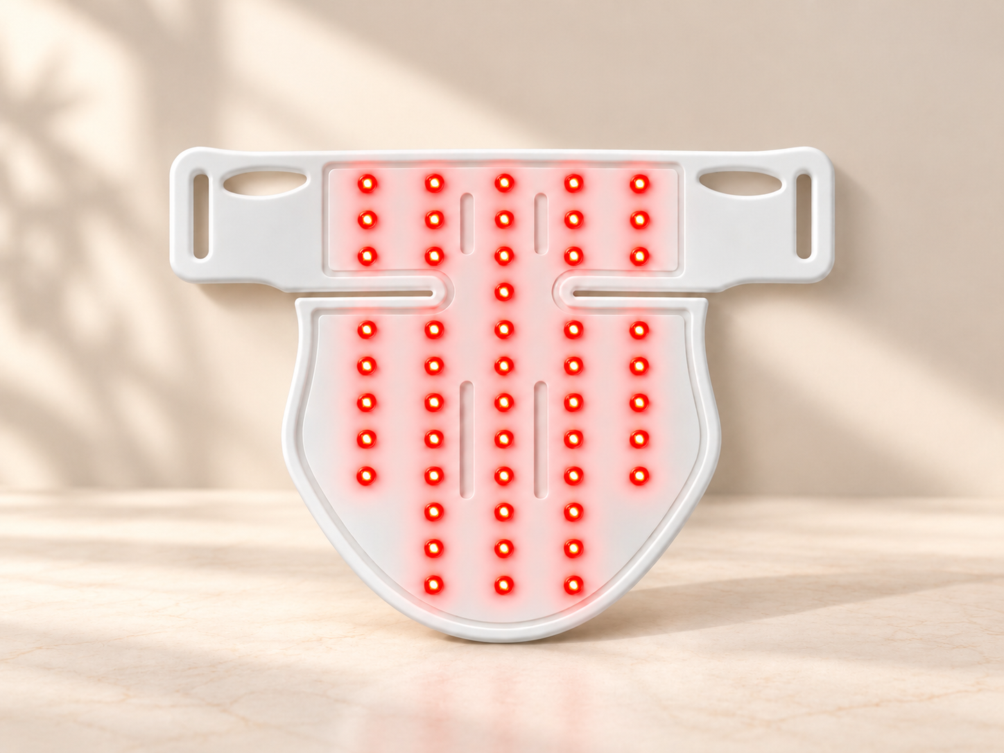 Binnenzijde van het DécoLITE-masker met brandende rode LED's