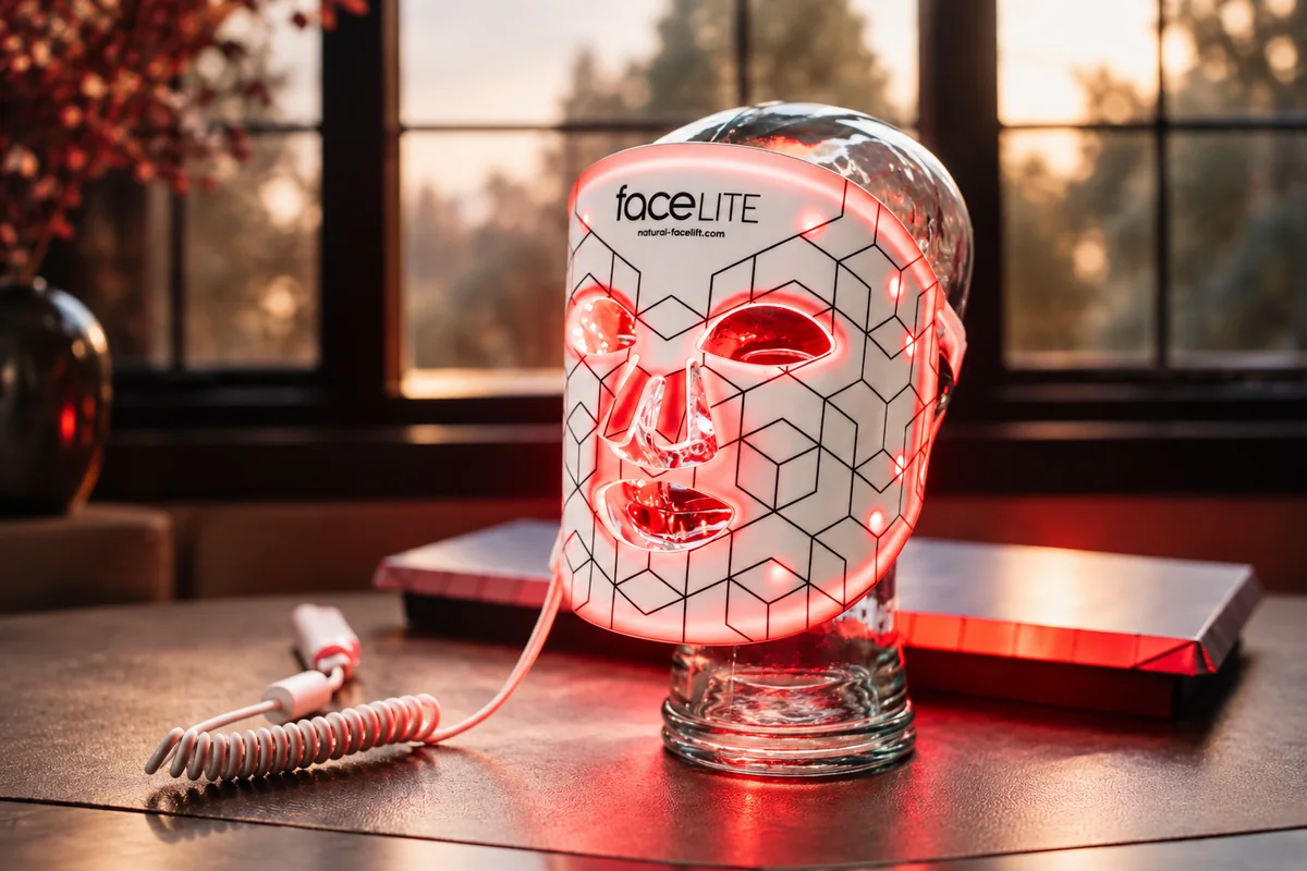 FaceLITE LED-masker met bedieningsunit en kabel
