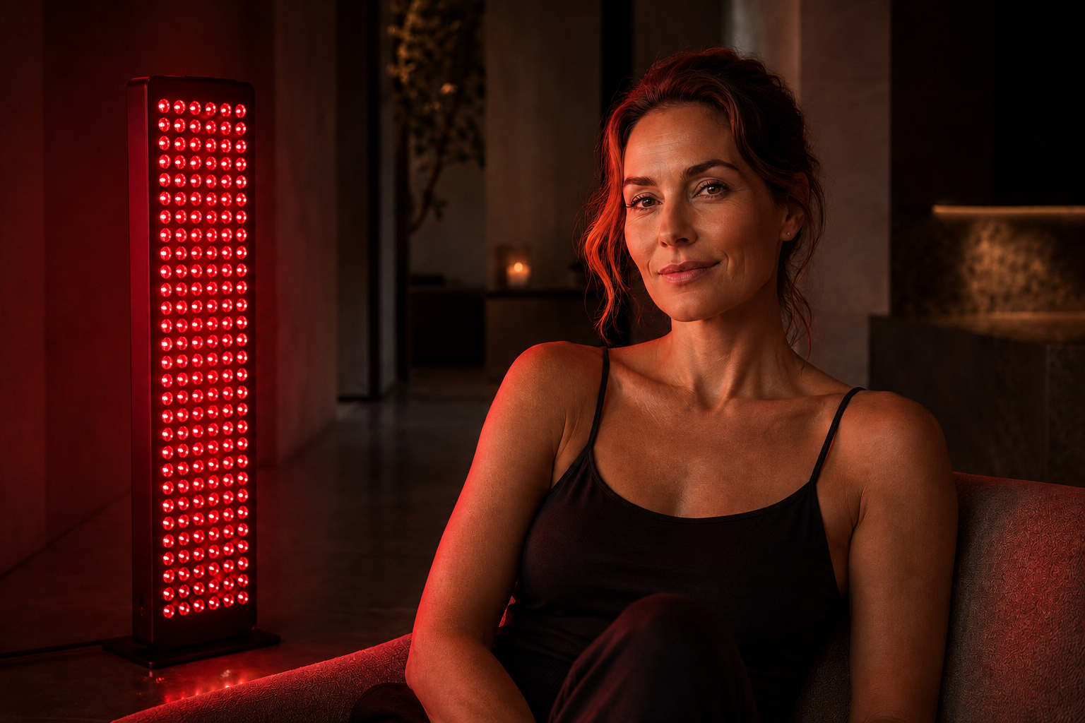 EternaBliss — roodlichtpaneel in een sfeervolle, rood verlichte ruimte
